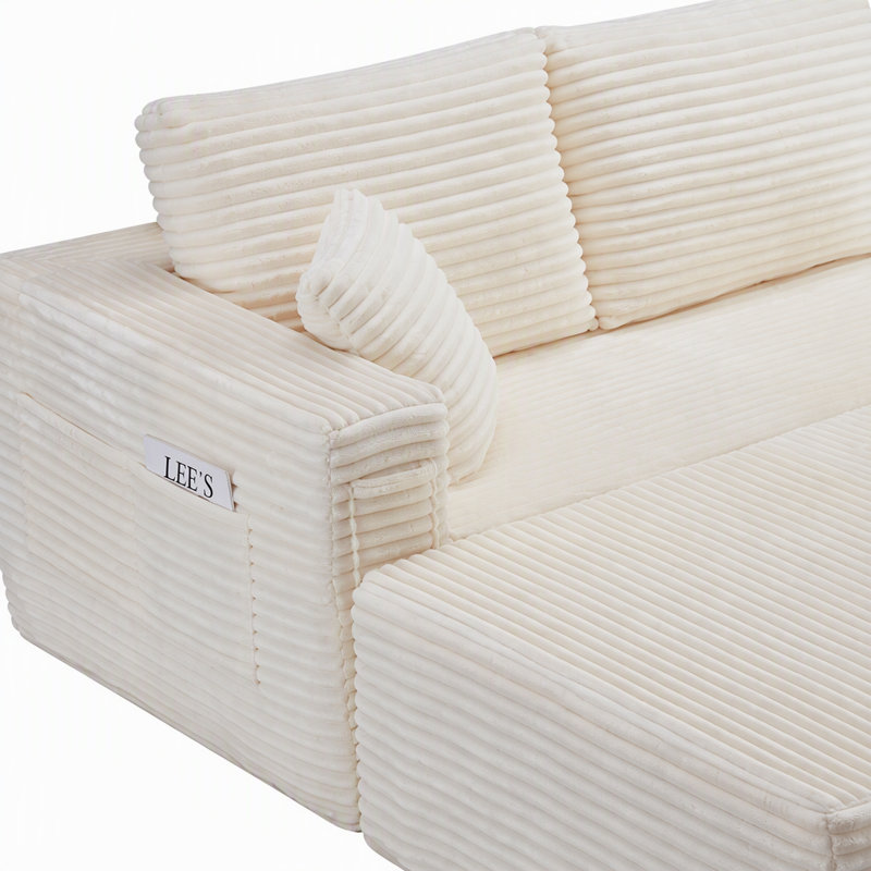 Canapé modulaire 100,39 pouces avec méridienne en L et siège profond, Left Hand Facing, Beige Fabric