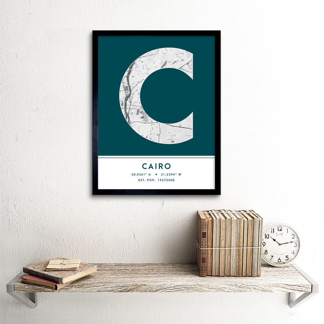 Cairo City Map Cairo Teal by Wee Blue Coo - Single Picture Frame Typography
