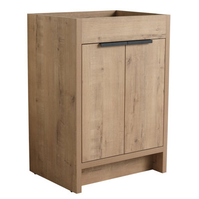 Meuble-lavabo autoportant de 24 po, emballage Kd, 2 portes à fermeture en douceur, meuble-lavabo sans comptoir, espace de rangement intérieur réglable, contreplaqué, armoire de finition au fini imitation chêne, surface en contreplaqué, non