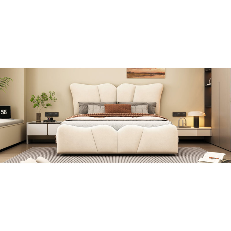 Upholstered Platform Bed Upholstered Bed, Beige