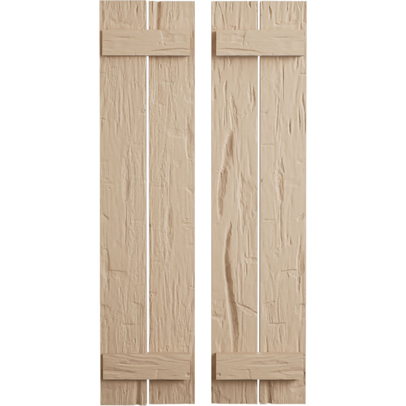 Volets en faux bois rustique à deux planches espacées (par paire), Texture taillée à la main / brun clair apprêté, 11"