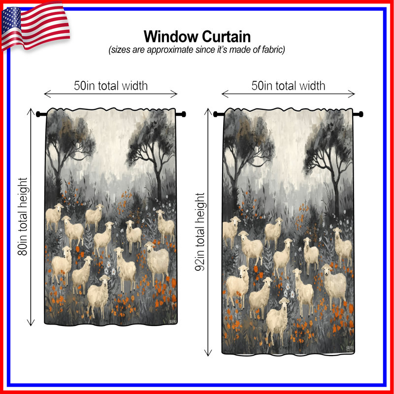 Rideaux Sheep In Wildflowers, Blockout, 50" x 92" - 1 Panel