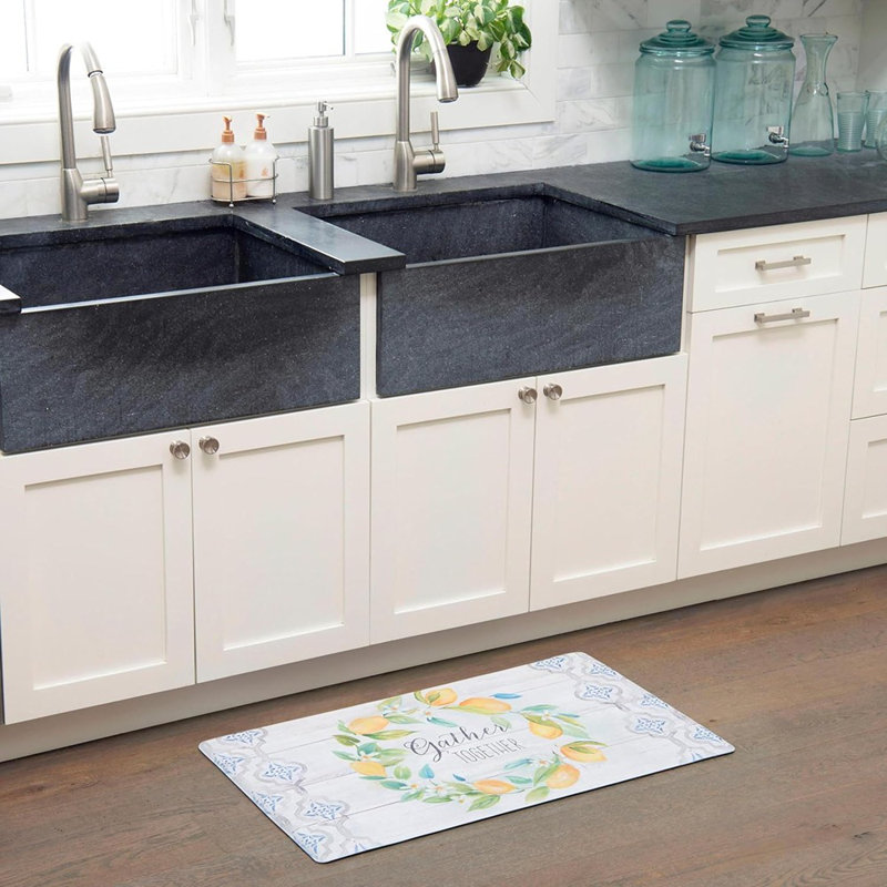 Tapis de cuisine Home Dynamix Cozy Living - gris / jaune - anti-fatigue, rembourré, antidérapant, confort debout, conception de couronne de citron, utilisation dans la cuisine / le sol