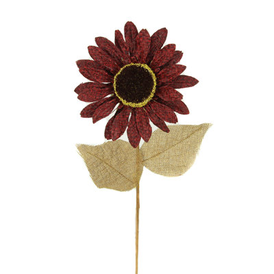 Tige de tournesol en toile de jute avec 2 feuilles