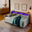 Canapé-lit simple rembourré avec trois lumières DEL, une tête de lit réglable avec rangement, deux tiroirs de rangement et une charge sans fil-1033869863