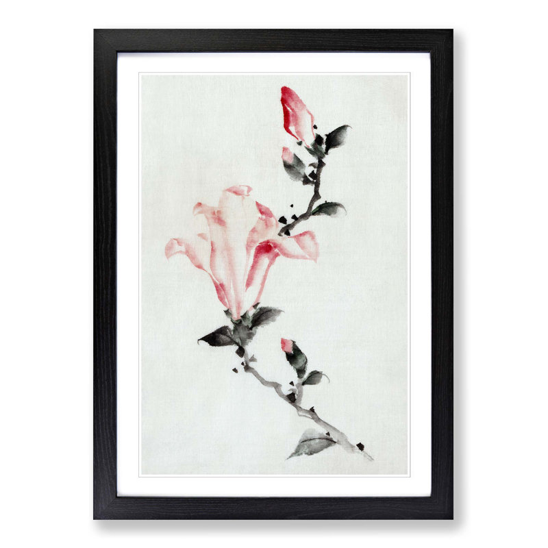 Large Pink Blossom by Katsushika Hokusai - Picture Frame Painting Print, 48cm H x 36cm W x 2cm D, Black Framed