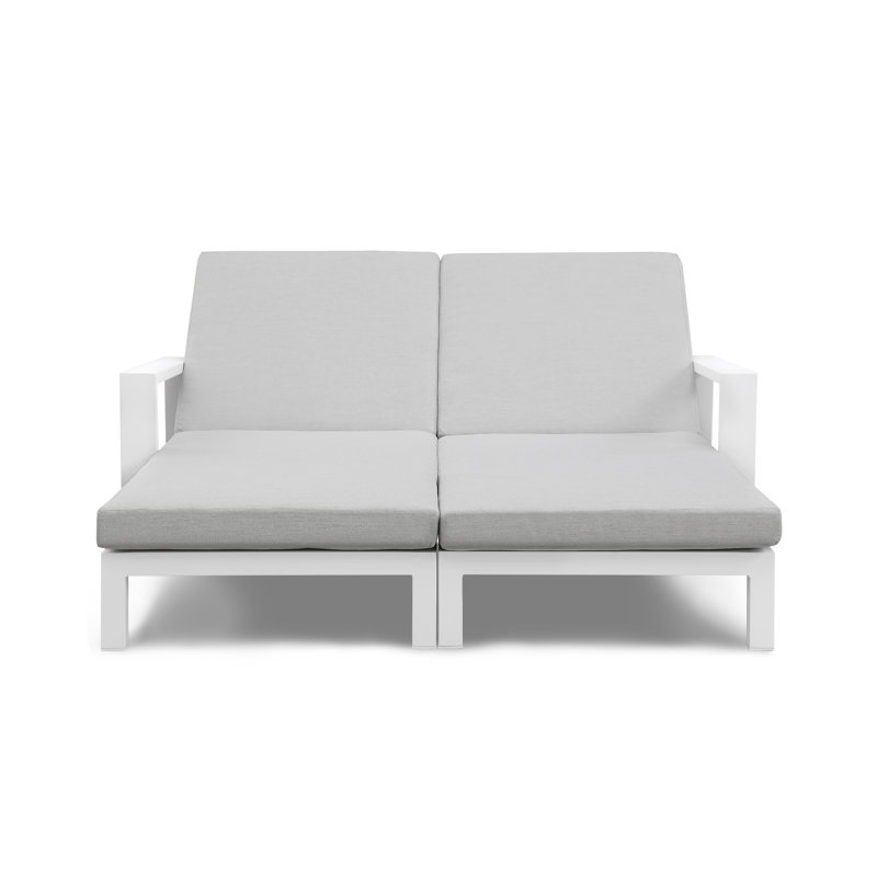 Double chaise longue d'extérieur en métal Hoyt, Light Grey, Coussin gris silex / cadre noir ardoise