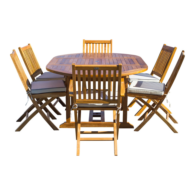 6 - Person Teak Wood Patio Dining Set with Oval Table , Cushions Included