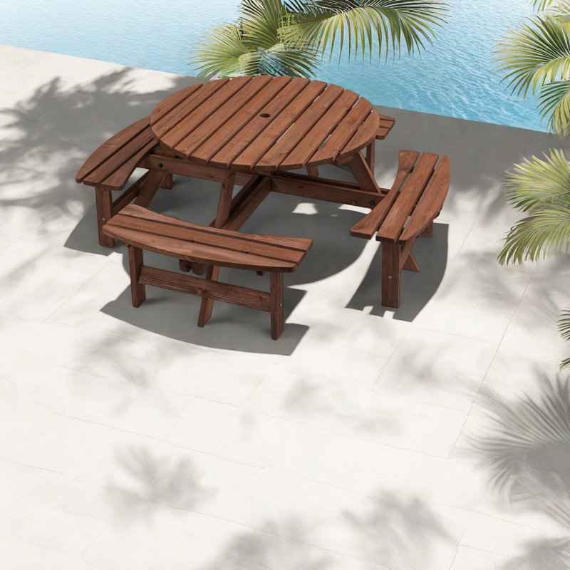 Spacious Wooden Patio Dining Sets, Farmhouse Style For Outdoor Gatherings