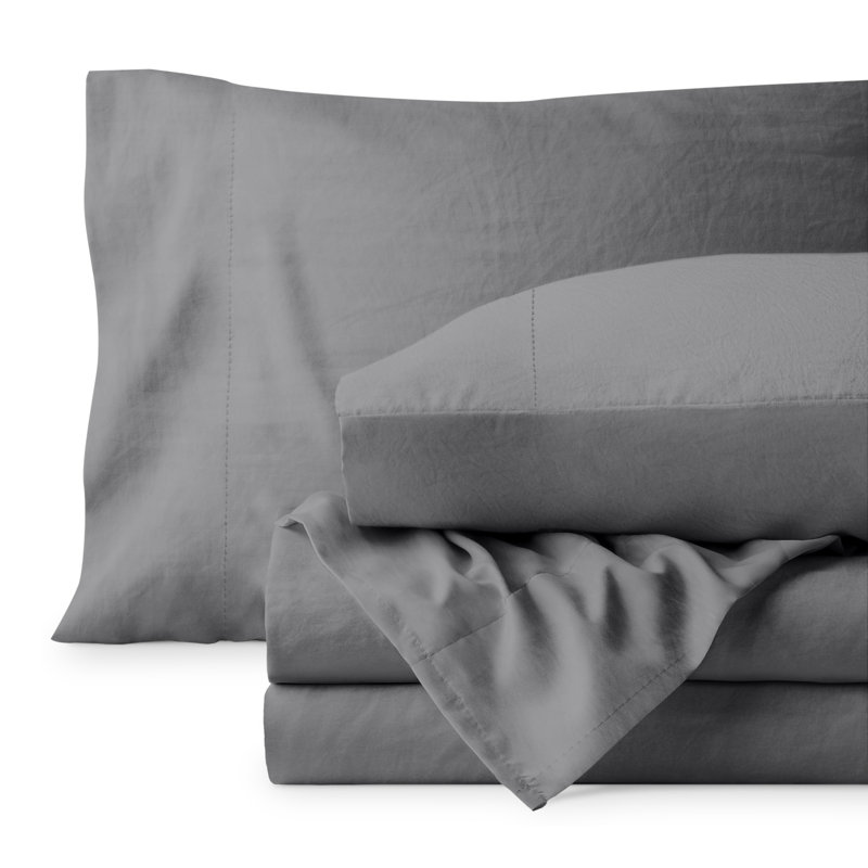 Washed Ultra-soft Microfiber Sheet Set, Queen Sheet Set with 2 Pillowcases, Frost Gray
