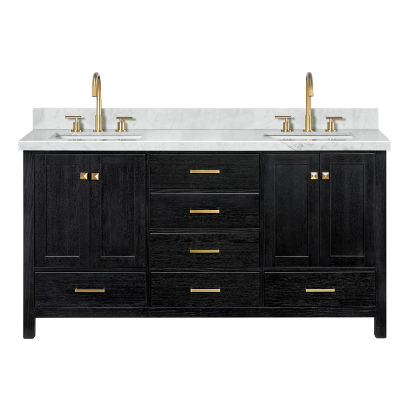 Grevera 67'' Free Standing Double Bathroom Vanity with Marble Top, Black Oak, Rectangular