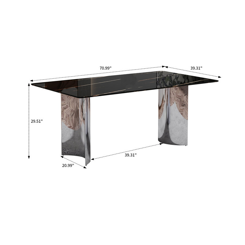 Maghan Metal Base Dining Table, Black, 39.32" W x 71.01" L, Silver