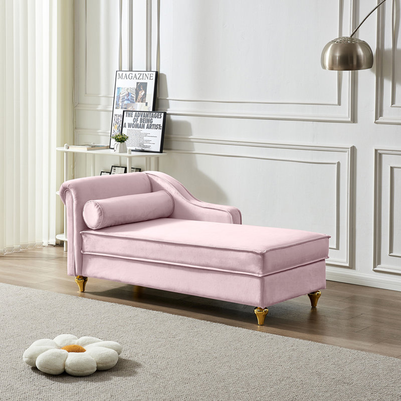 Modern Upholstery Chaise Lounge Chair With Storage Velvet, Pink