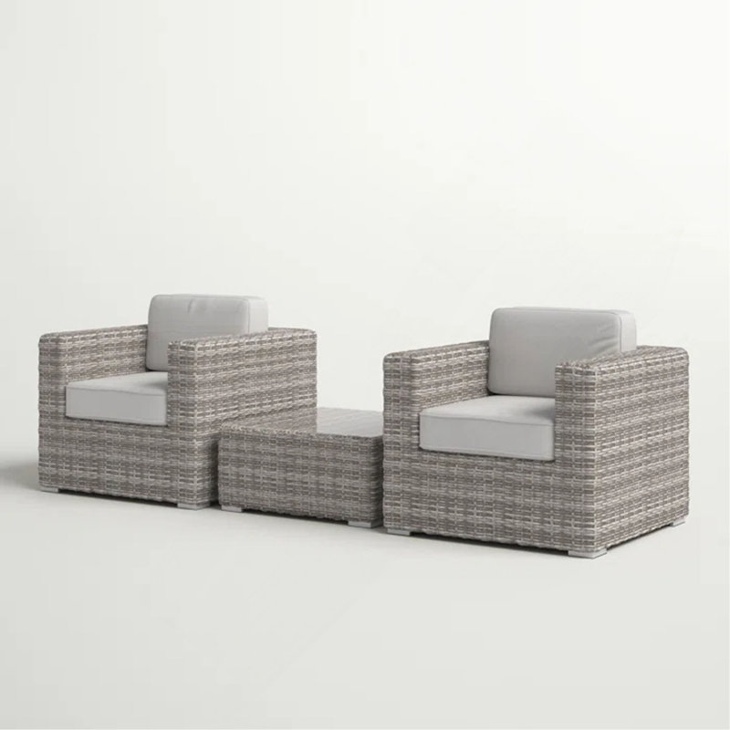 Ensemble de sièges pour 2 personnes en osier de rotin avec coussins, entièrement assemblés, Coussin gris / cadre brun