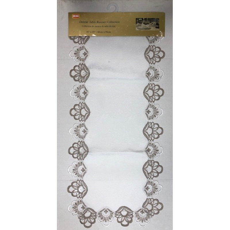 Chemin de table en dentelle (16 x 35 po) - Blanc / Bourgogne, Blanc / brun
