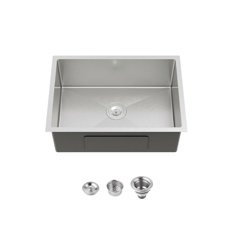Stainless Steel Kitchen Sink, Single Bowl, Undermount Handmade Sink In Brushed Nickel, With Us Standard Drain And Hook