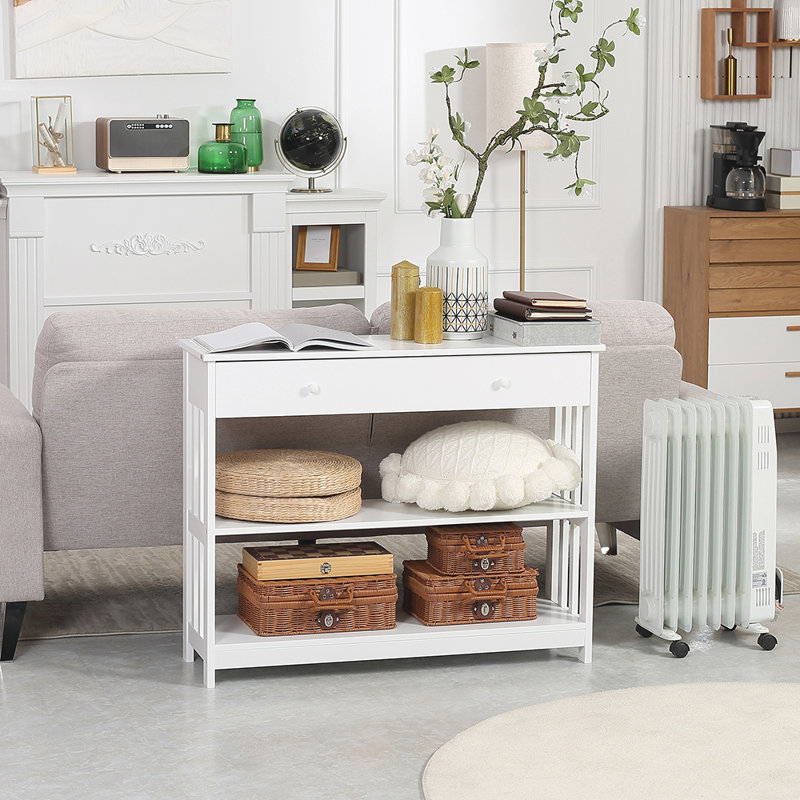 Versatile Console Hallway Table With Extra Storage And Modern Appeal, White