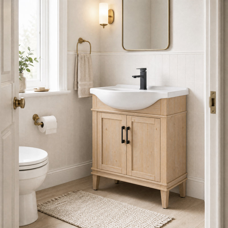Arlowene 30" Freestanding Single Bathroom Vanity with Ceramic Top, 30", Teak White Rustic