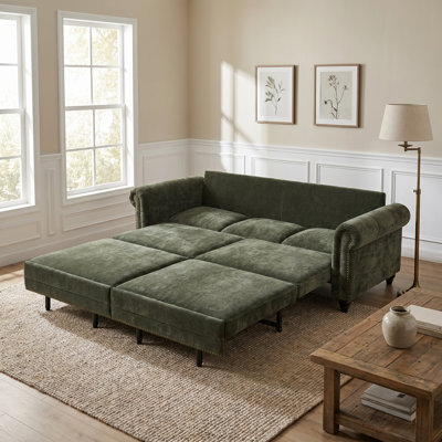 Chenille Convertible Sleeper Sofa Bed with Nailhead Trim