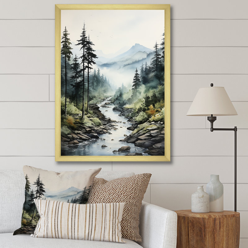 Mysterious Misty Mountain Morning II sur impression sur toile, Cadre doré simple, H 40 po x l 30 po x P 1,5 po