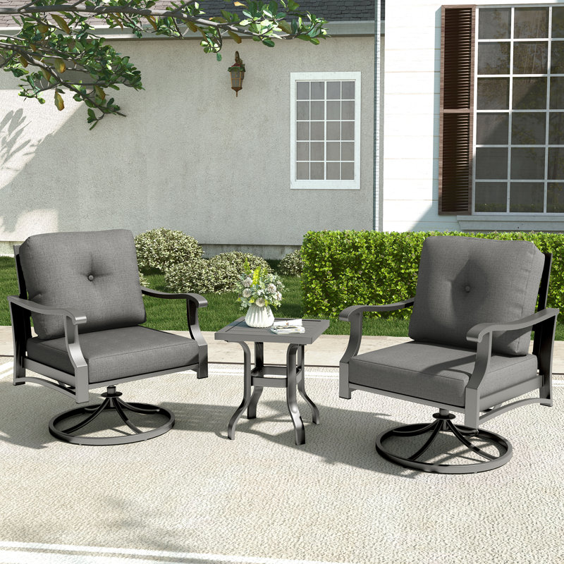 Outdoor Swivel Rocker Bistro Set 3 Piece, Aluminum Patio Furniture Set With Coffee Table & 5" Thick Cushions, 360° Swivel Rocking Chairs For Porch, Backyard, Balcony