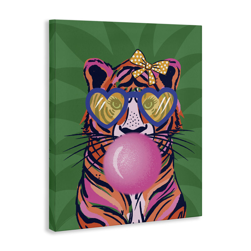  Art mural sur toile Glam Tiger Bubble Gum par Lisa Perry White, H 20 po x l 16 po