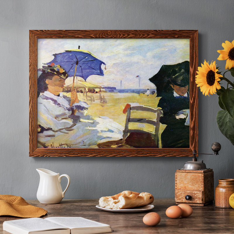 «On the beach at Trouville» par Monet - reproduction d'art sur toile, Érable, H 26 po x l 38 po x P 1,5 po