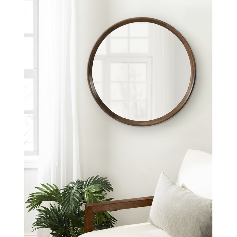 Artena Wood Round Mirror, 24" x 24", Walnut Brown