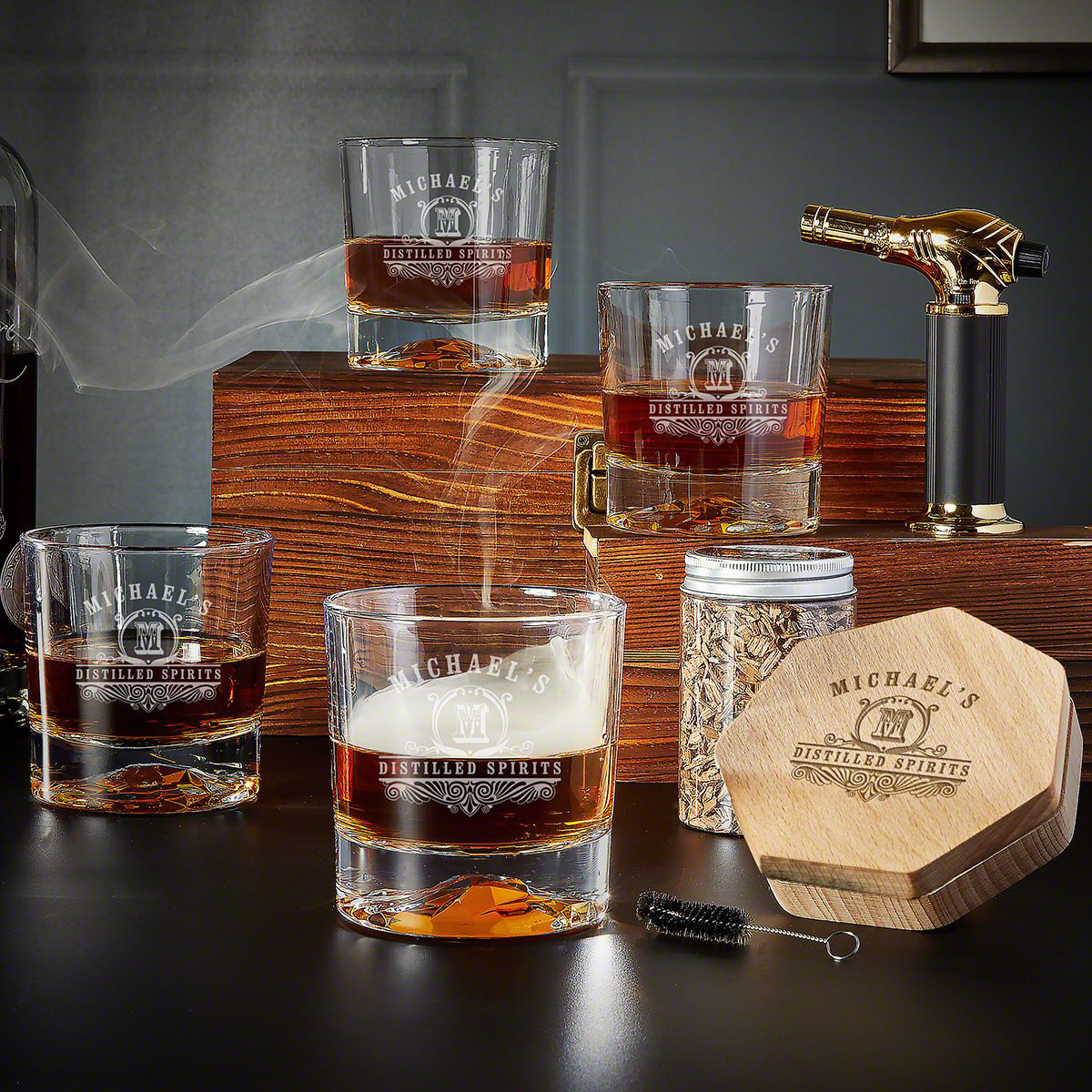 Buckman Classic Monogram Whiskey Glasses Set of 4