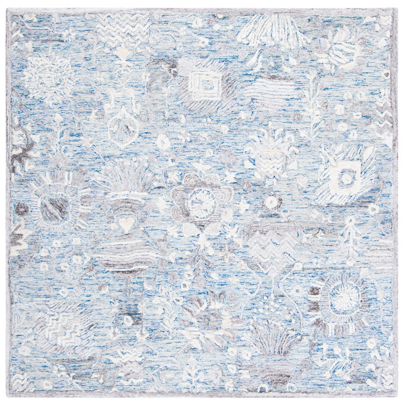Tapis floral performance touffeté à la main Glamour, Carré de 6 pi