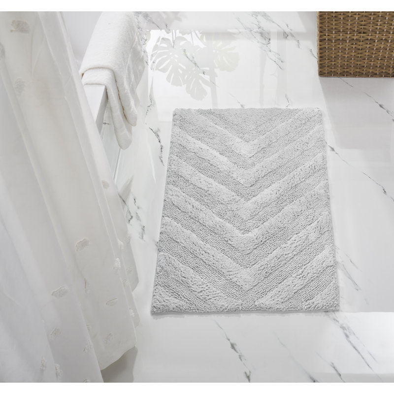 Branston 100% Cotton 1990 GSM Tufted Bath Rug with Non-Slip Backing, OEKO-TEX Certified, Machine Washable, Luxurious Chevron Pattern, Ultra Soft & Absorbent Bathroom Rug, 24" x 40" Rectangle, White