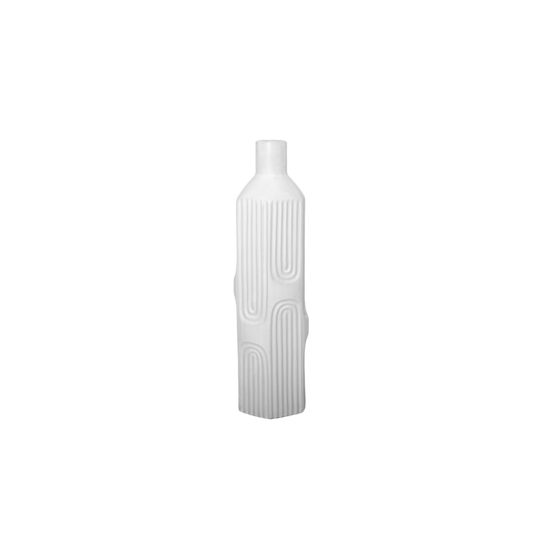 Vase bouteille en céramique carré blanc mat, H 17,5 po x l 4,75 po x P 4,75 po, Blanc