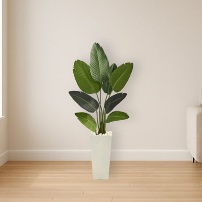 Travelers Palm Artificial Tree in White Planter