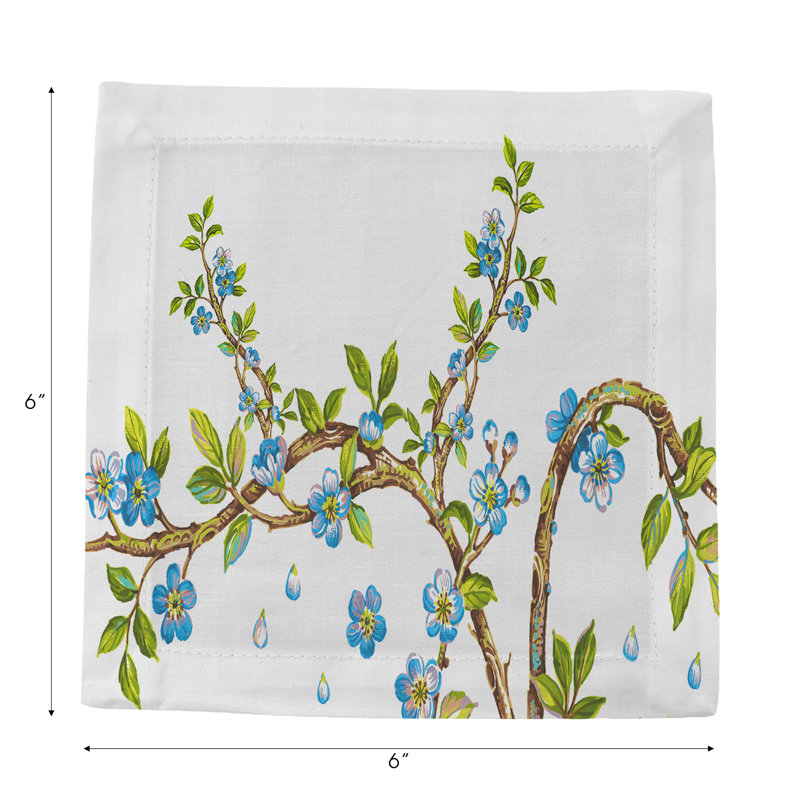 Cherry Blossom Cotton Sateen Cocktail Napkins, Blue