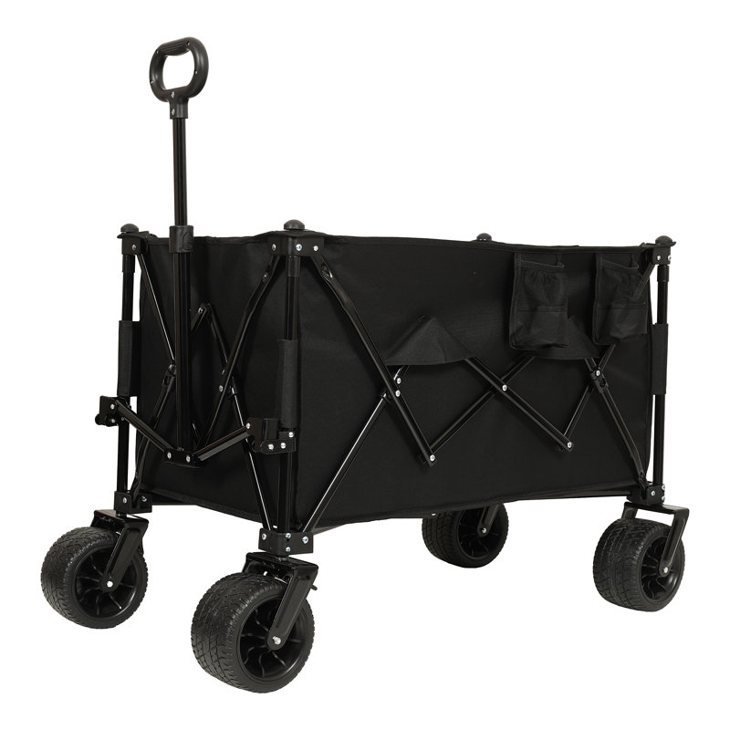 Chariot utilitaire pliable robuste - capacité de 480 lb, grand rangement de 150 l, roues tout-terrain de 7 po x 4 po avec double roulement, poignée et freins réglables, poche latérale avec bande réfléchissante