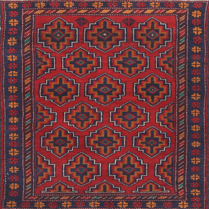 Tapis rouge à motif sud-ouest, Carré 3 pi
