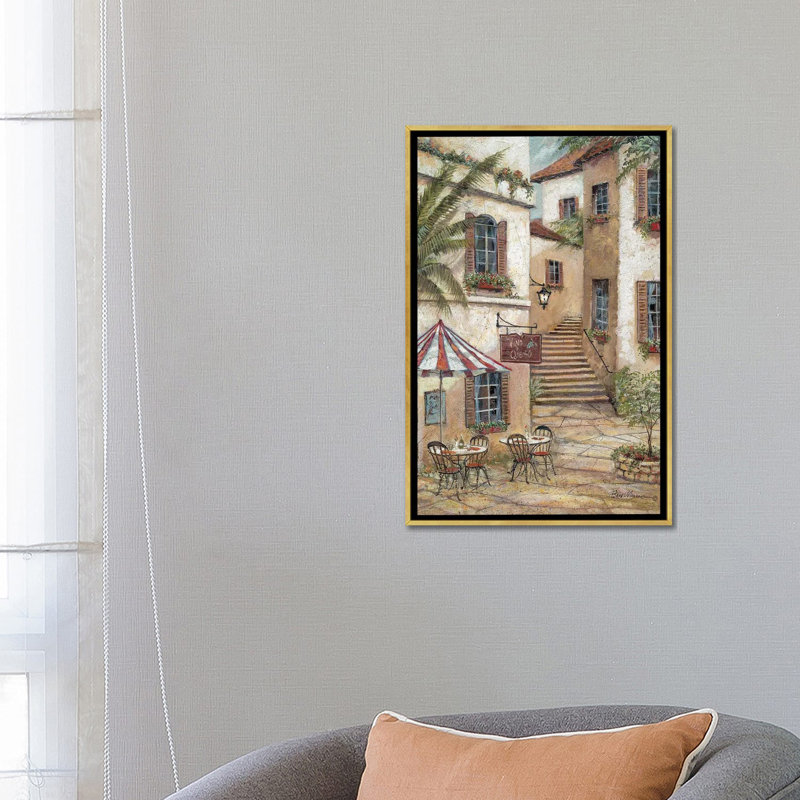 «Vino y Queso» par Ruane Manning - reproduction d'art, Aucun mat, H 26 po x l 18 po x 1,5 po, Toile encadrée d'or