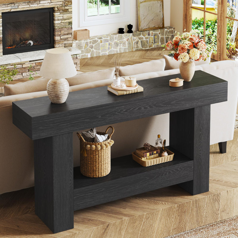 Console 63 po avec rangement ouvert, Noir