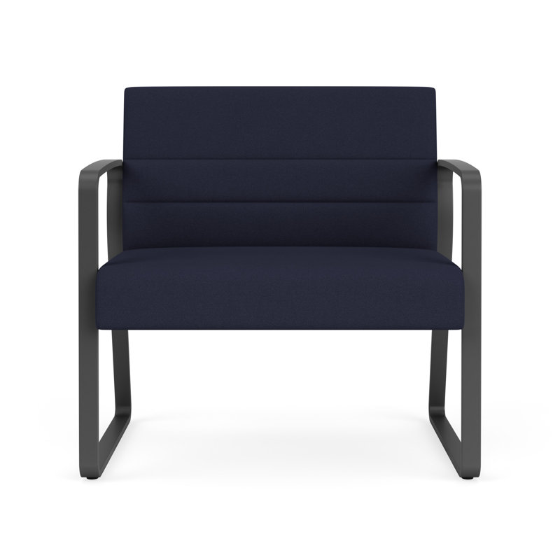 Chaise bariatique Waterfall, Gris anthracite, Portes ouvertes en tissu bleu marine