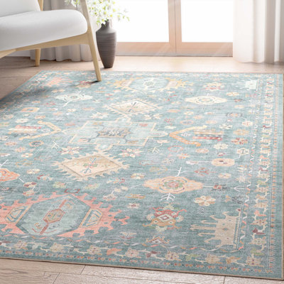 Tapis bleu médaillon Bungalow Rose Aylena