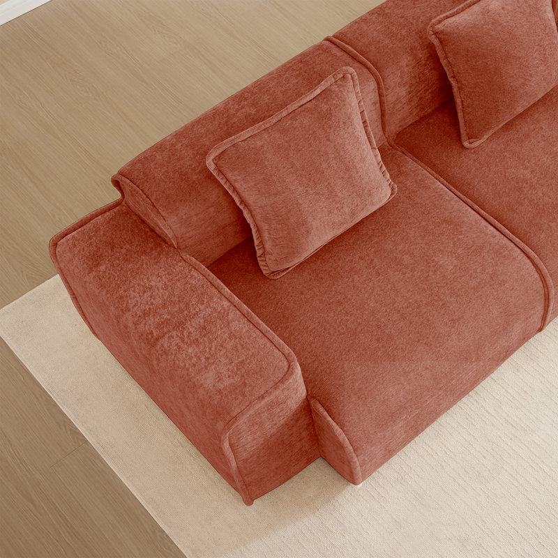 3-Seat Modular Boneless Sofa With Throw Pillows, Red