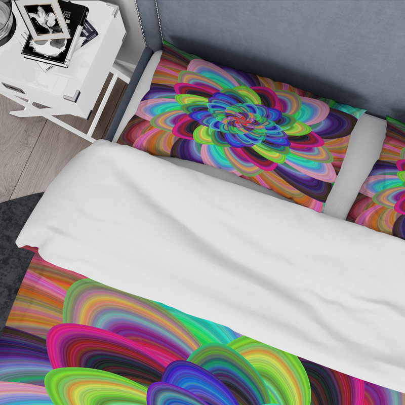 Abstrait coloré fleur spirale - ensemble de housse de couette moderne - microfibre de polyester