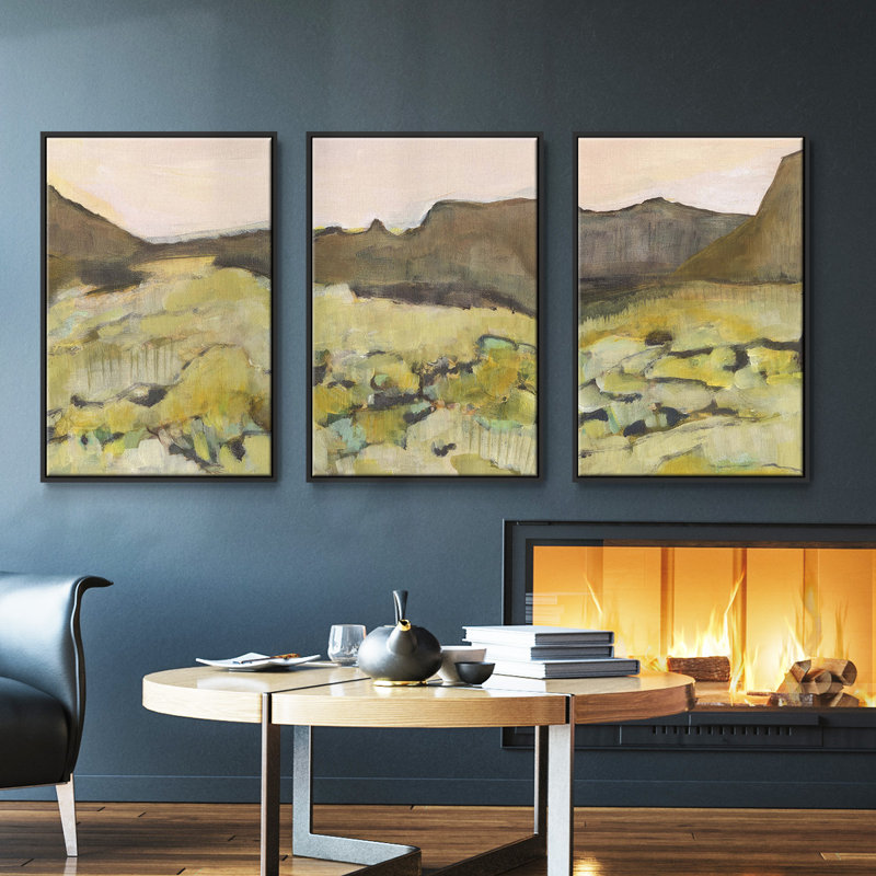 Nature, fougères imprimées X, ensemble encadré sur toile 3 pièces, H 40 po x l 78 po, Noir
