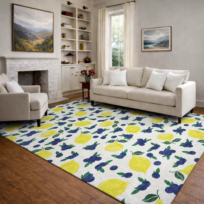 Premium Machine Washable Mayfield  Fruits Rug, Ivory, 10' x 14'
