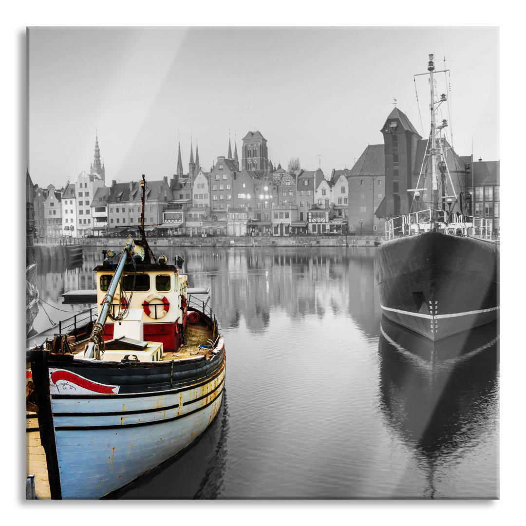 Ungerahmter Grafikdruck auf Glas "Harbour in Gdansk, Poland"