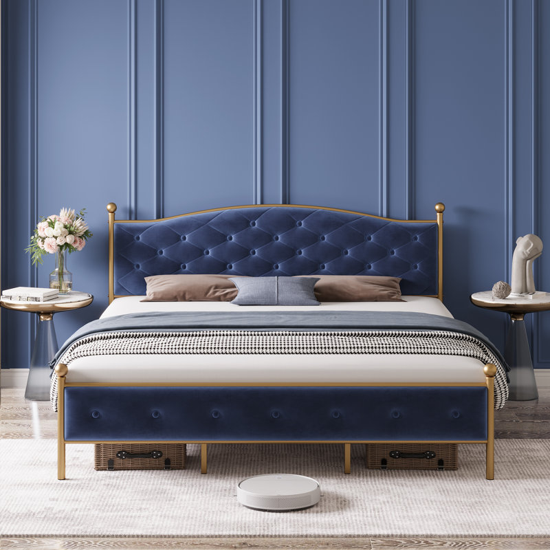 Lit plateforme Geraud, Double, Bleu