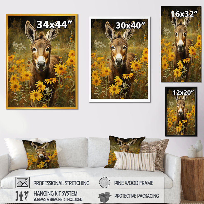 «Yellow Donkey Absurdity I - Donkey», art mural, H 32 po x l 24 po x P 1 po, Cadre simple blanc