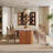 78.7" Stone Kitchen Dining Table for 8 with Solid Wood Legs, Travertine Slab Top, Semi-Circular Stripe Base