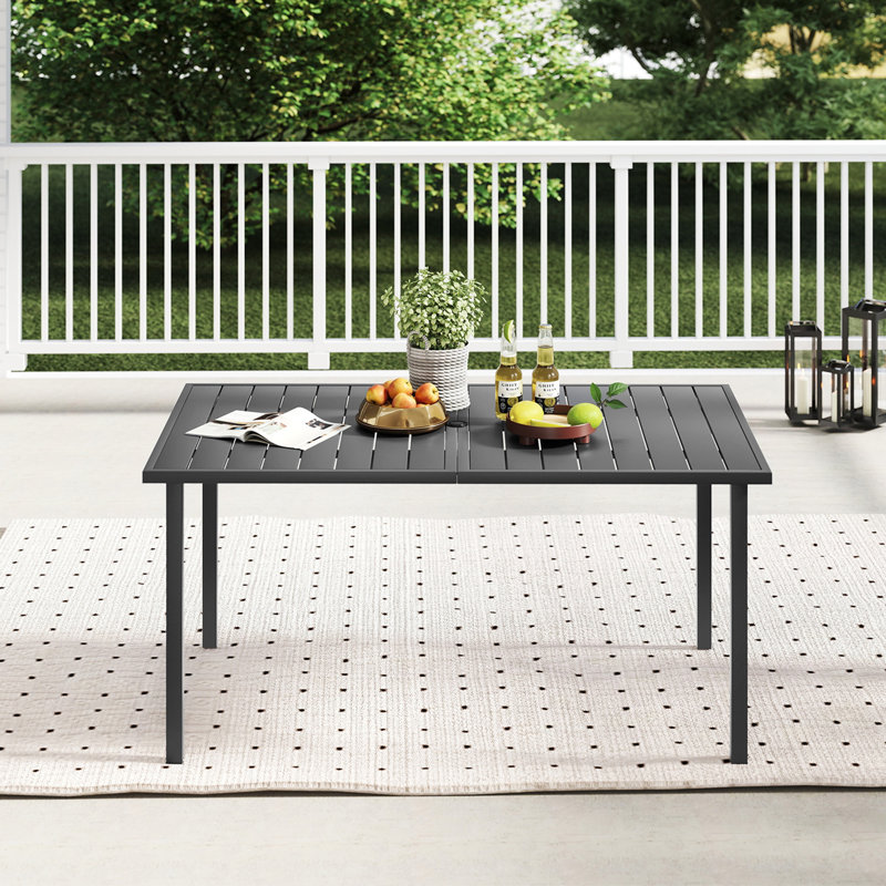 Messer Zestversa 8-Person Rectangular Dark Brown Metal Outdoor Dining Table, Black, 28.3" H x 59.8" W x 35" D