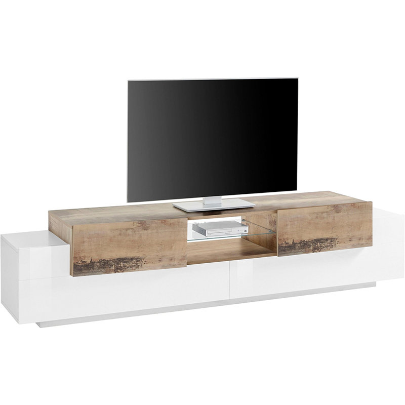 Nostrand Unfinished TV Stand for TVs up to 85", White/Maple
